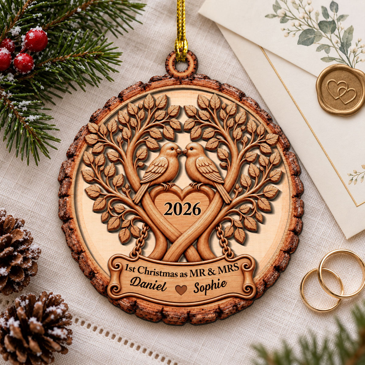 First Christmas As A Couple - Personalized 2-Layered Wood Ornament