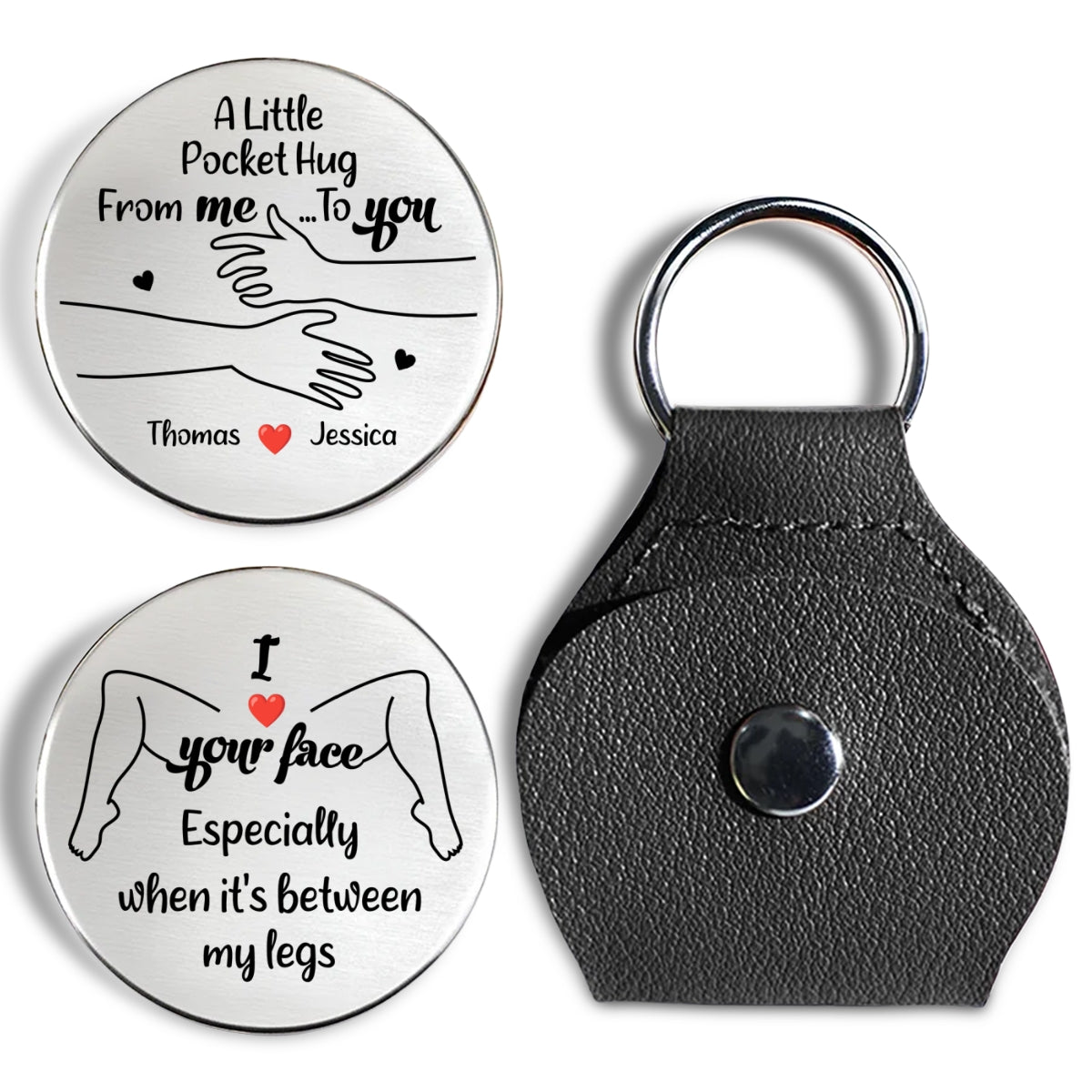 Custom Coin Keychain for Husband, Couple Anniversary Valentine's Day Gifts • I Love Your Face - Personalized Pocket Hug