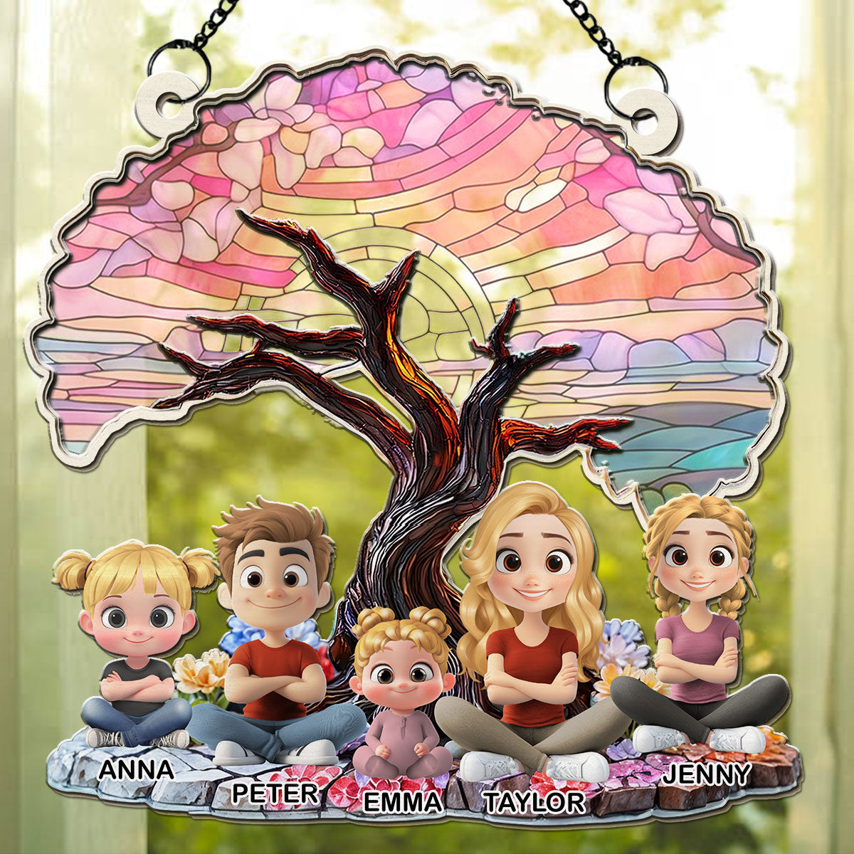 Custom Hanging Decor for Mom Daughter, Mother's Day Gifts • Happy Mom Of Us - Personalized Suncatcher