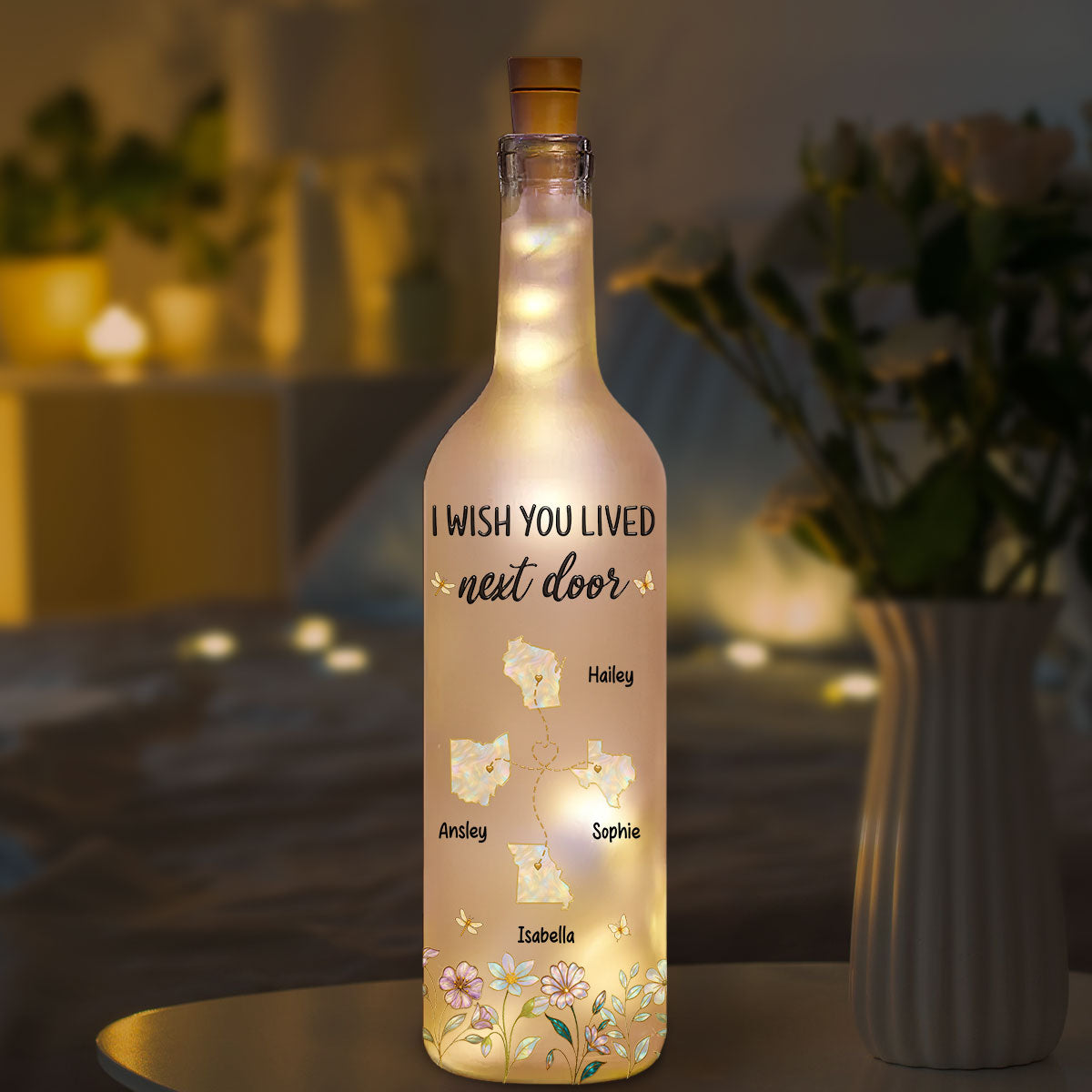No Matter the Distance - Personalized Bottle Lamp