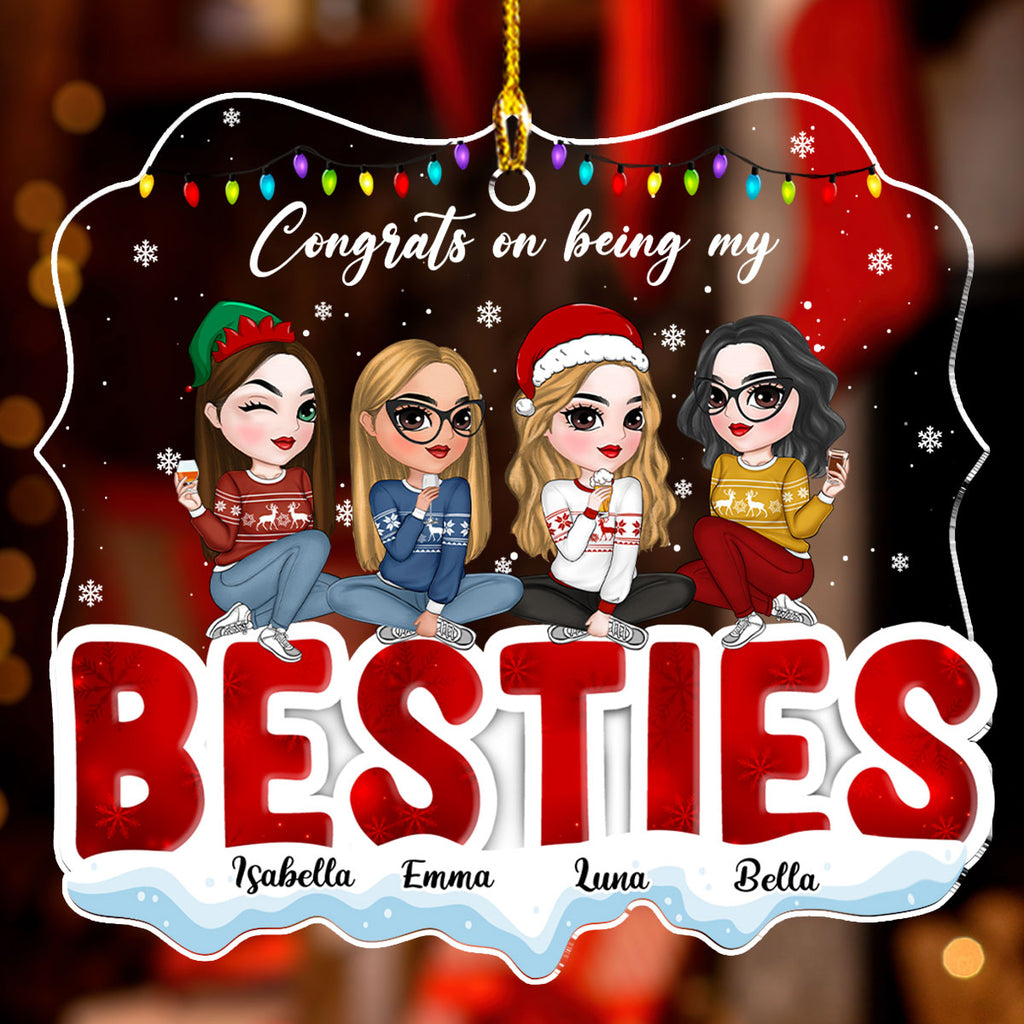 Custom Friendship Christmas Ornament, Best Friend Gift •  Lucky Bestie - Personalized Acrylic Ornament