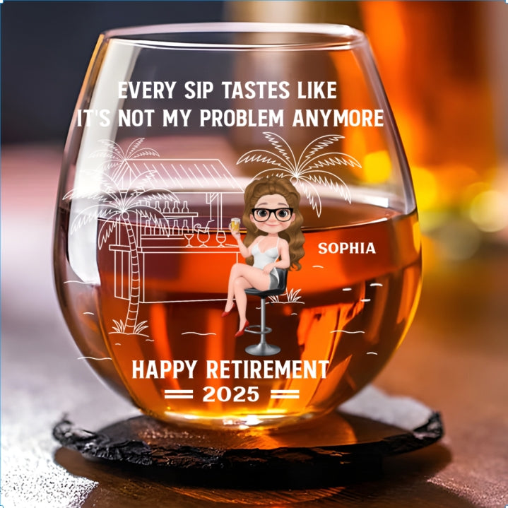 Happily Retired - Personalized Wine Glass