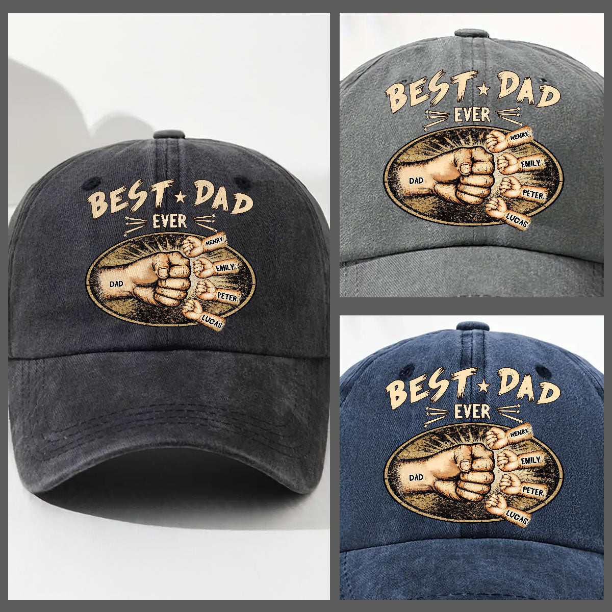 Custom Father's Day Christmas Birthday Gifts for Dad • Best Daddy Ever - Personalized Vintage Washed Denim Cap