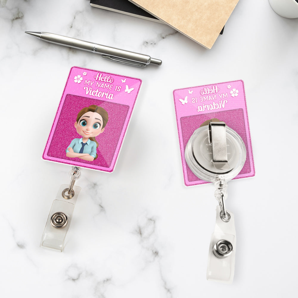Custom Character ID Holder For Coworker, For Boss, Office Gift With Name • Love My Job - Personalized Acrylic Badge Reel