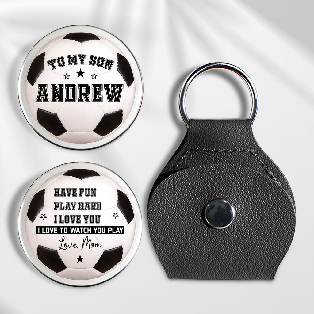 Custom Coin Keychain for Son, Father's Day Birthday Gifts • To My Son Soccer Ball - Personalized Pocket Hug