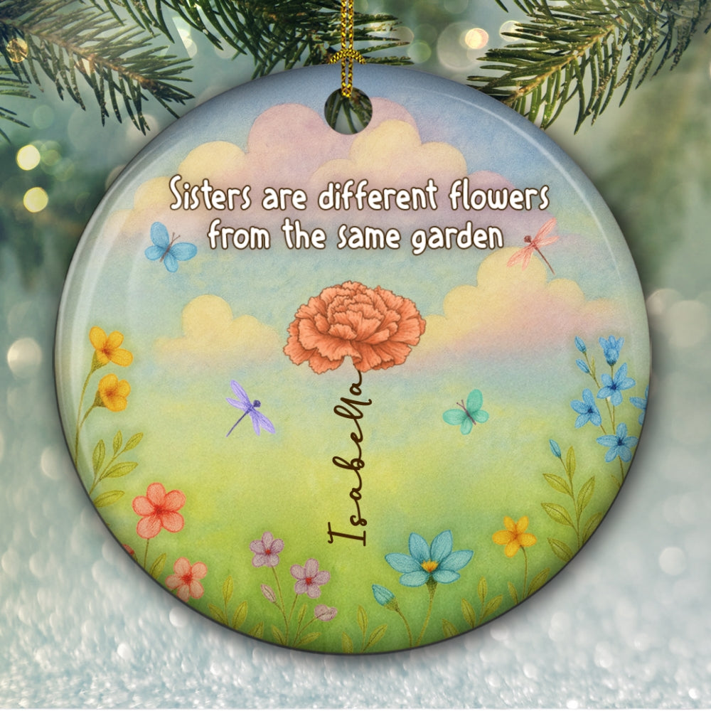 Custom Sister Christmas Ornament •  Sisters Shine Like Bright Flowers - Personalized Ceramic Ornament