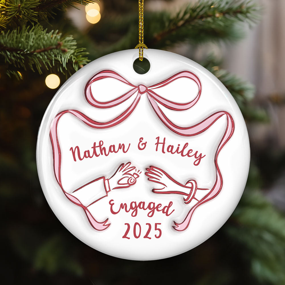 Custom Keepsake Christmas Ornament •  We Got Engaged - Personalized 3D Inflated Effect Ceramic Ornament