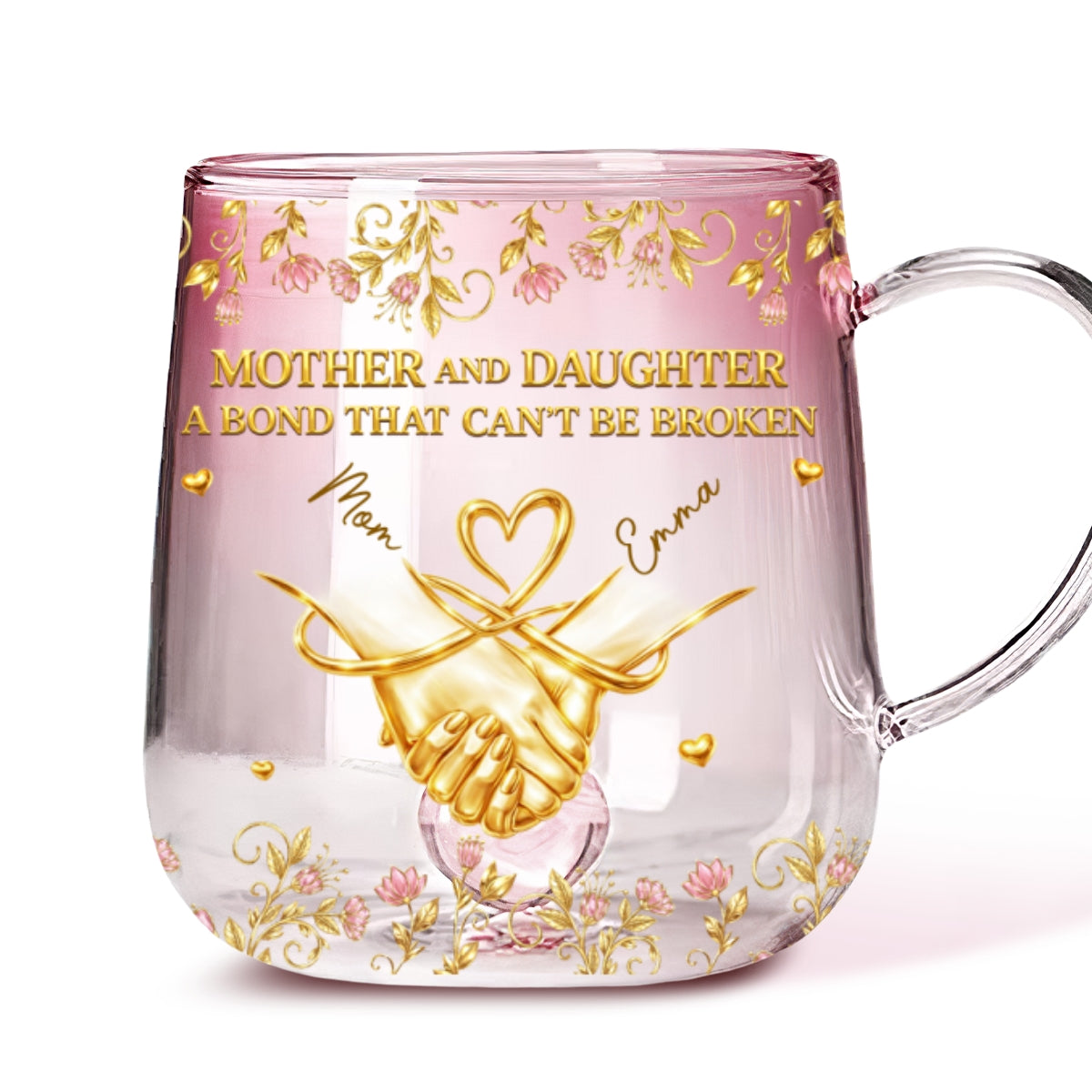 Custom Mother's Day Gift for Daughter • A Bond Between Mom And Daughter - Personalized Pink Gradient Glass Mug