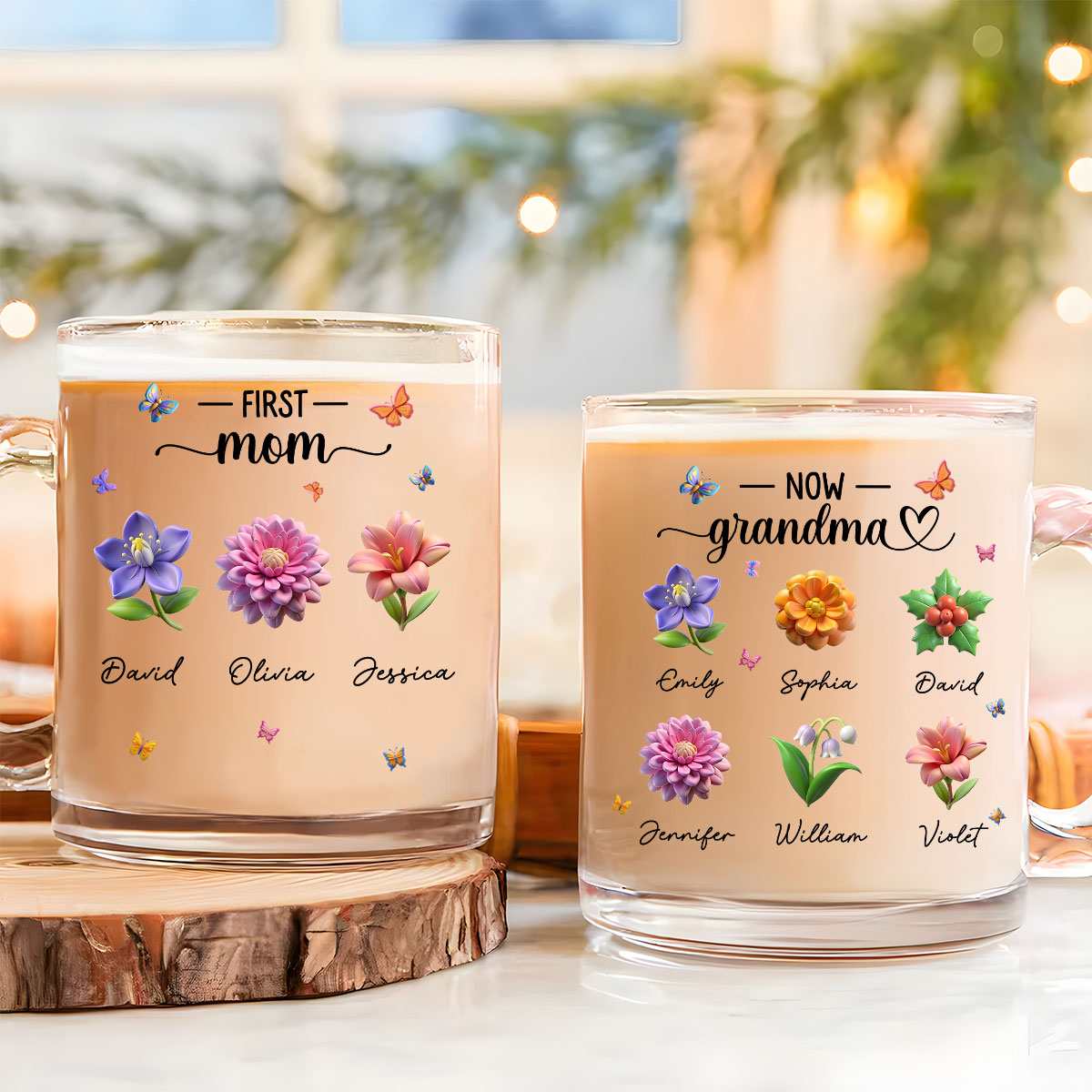 Custom Mother's Day Gift for Mom & Grandma • Grandma Birthmonth Flower - Personalized Glass Mug