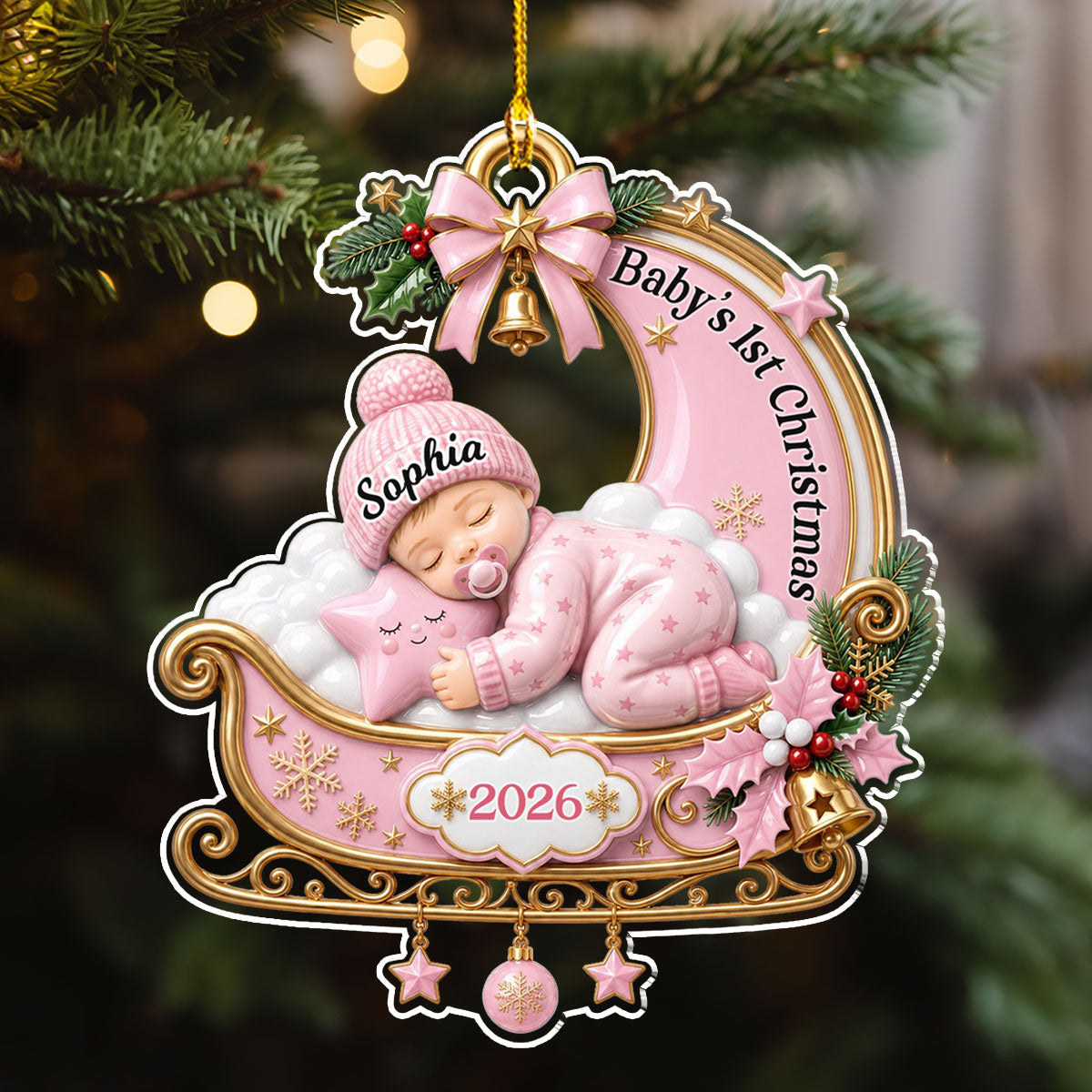 Custom Baby First Christmas Ornament for New Parents •  Tiny Miracle Arrived - Personalized 3D Effect Acrylic Ornament