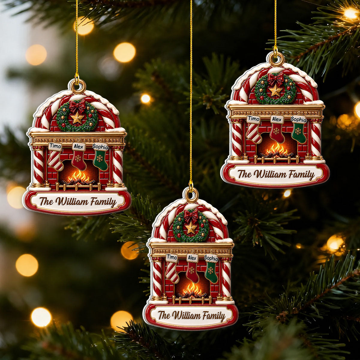 Custom Family Ornament, Christmas Gift for Family Members •  Family Fireplace - Personalized 3D White Acrylic Ornament