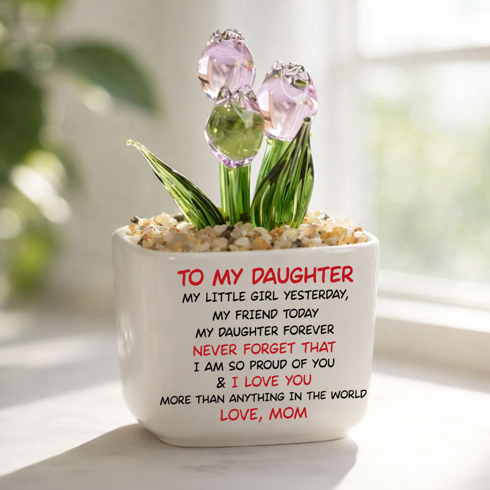 Custom Flower Keepsake, Meaningful Glass Home Decor Gift • Mom And Daughter Forever Back View - Personalized Glass Everlasting Tulips
