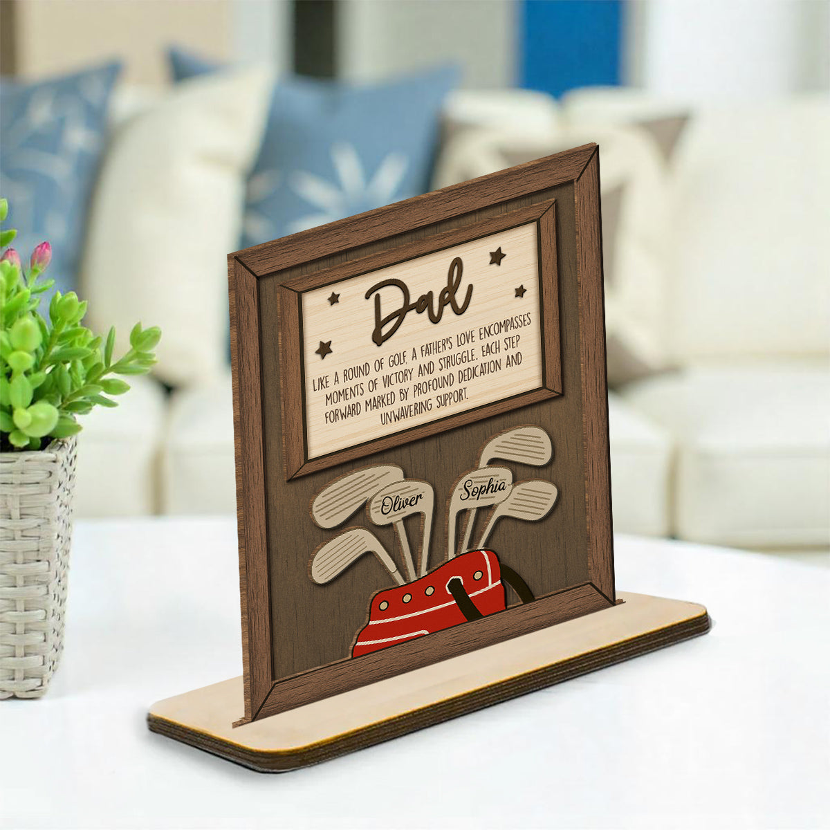 Custom Decor, Christmas Birthday Anniversary Gift Keepsake • Dad Swings With Steady Love - Personalized 2-Layer Wood Plaque With Flat Base
