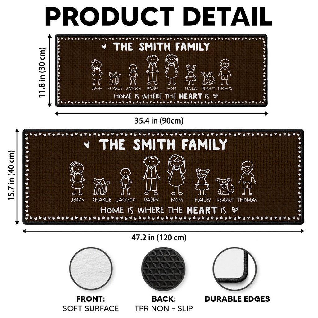 Custom Family Name Rug, Housewarming Birthday Gift For Family Members • Home Is Where The Heart Is - Personalized Runner Rug