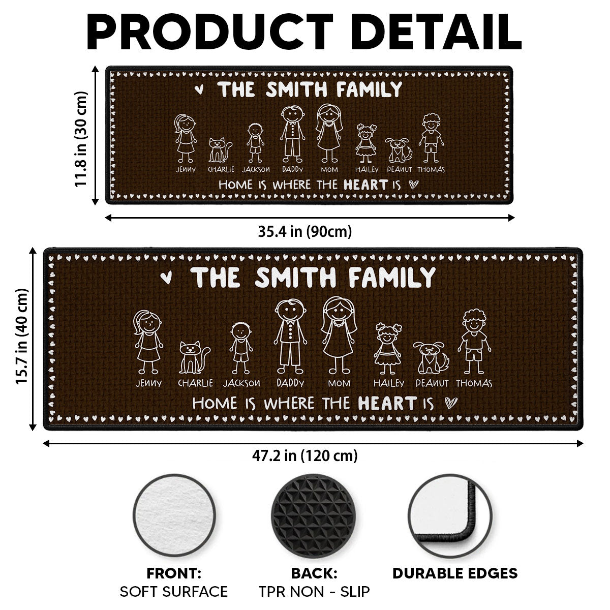 Custom Family Name Rug, Housewarming Birthday Gift For Family Members • Home Is Where The Heart Is - Personalized Runner Rug