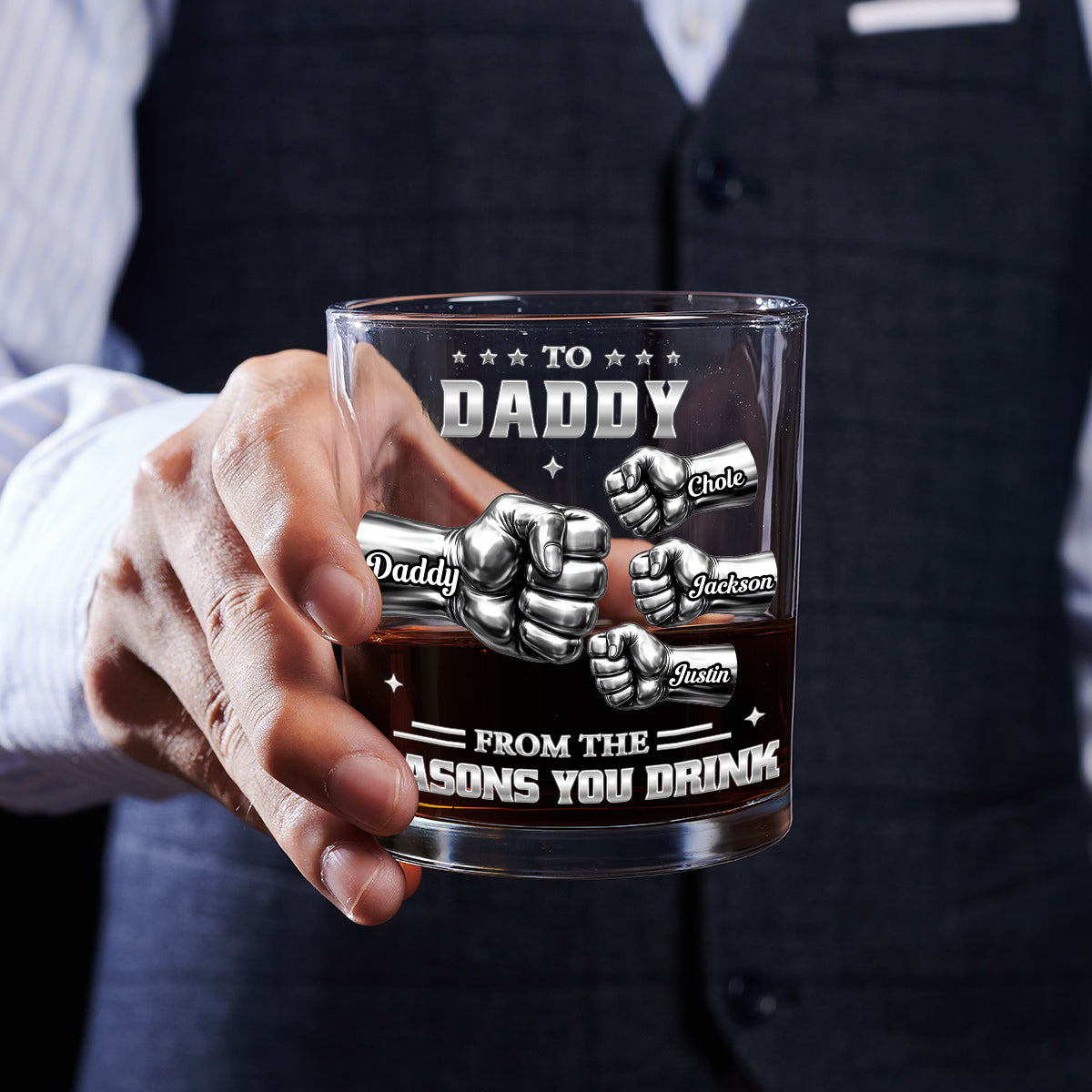 Custom Father's Day Birthday Gifts for Dad • Reason You Drink - Personalized Whiskey Glass