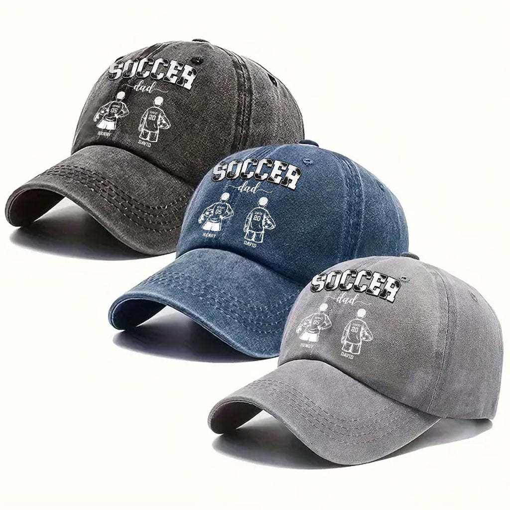 Custom Father's Day Christmas Birthday Gifts for Dad • Soccer Dad Grandpa - Personalized Vintage Washed Denim Cap