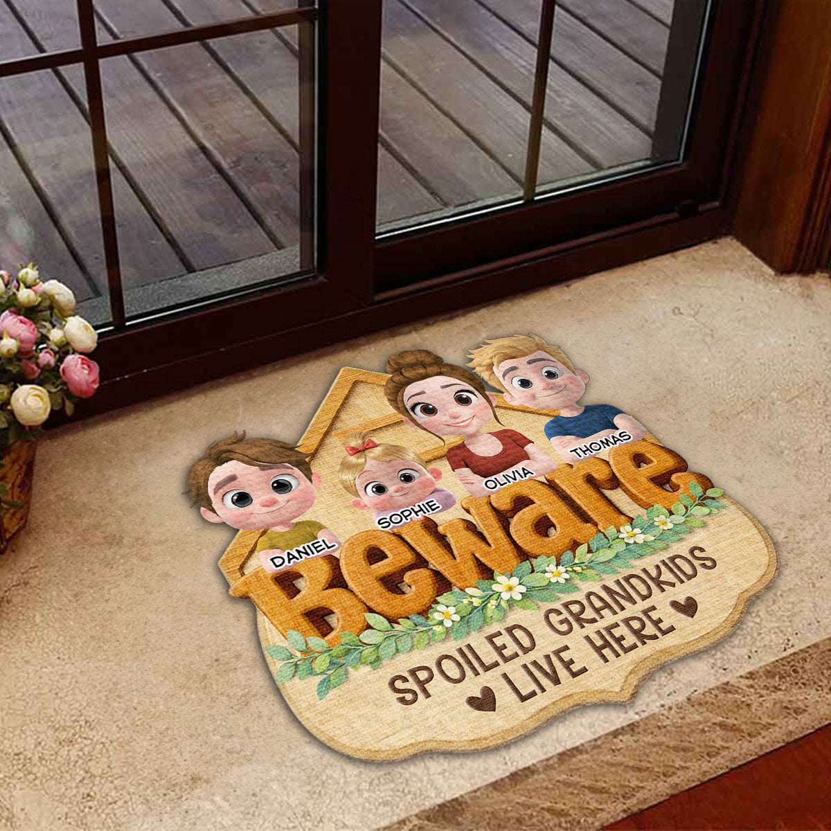 Beware My Spoiled Grandkids - Personalized Doormat