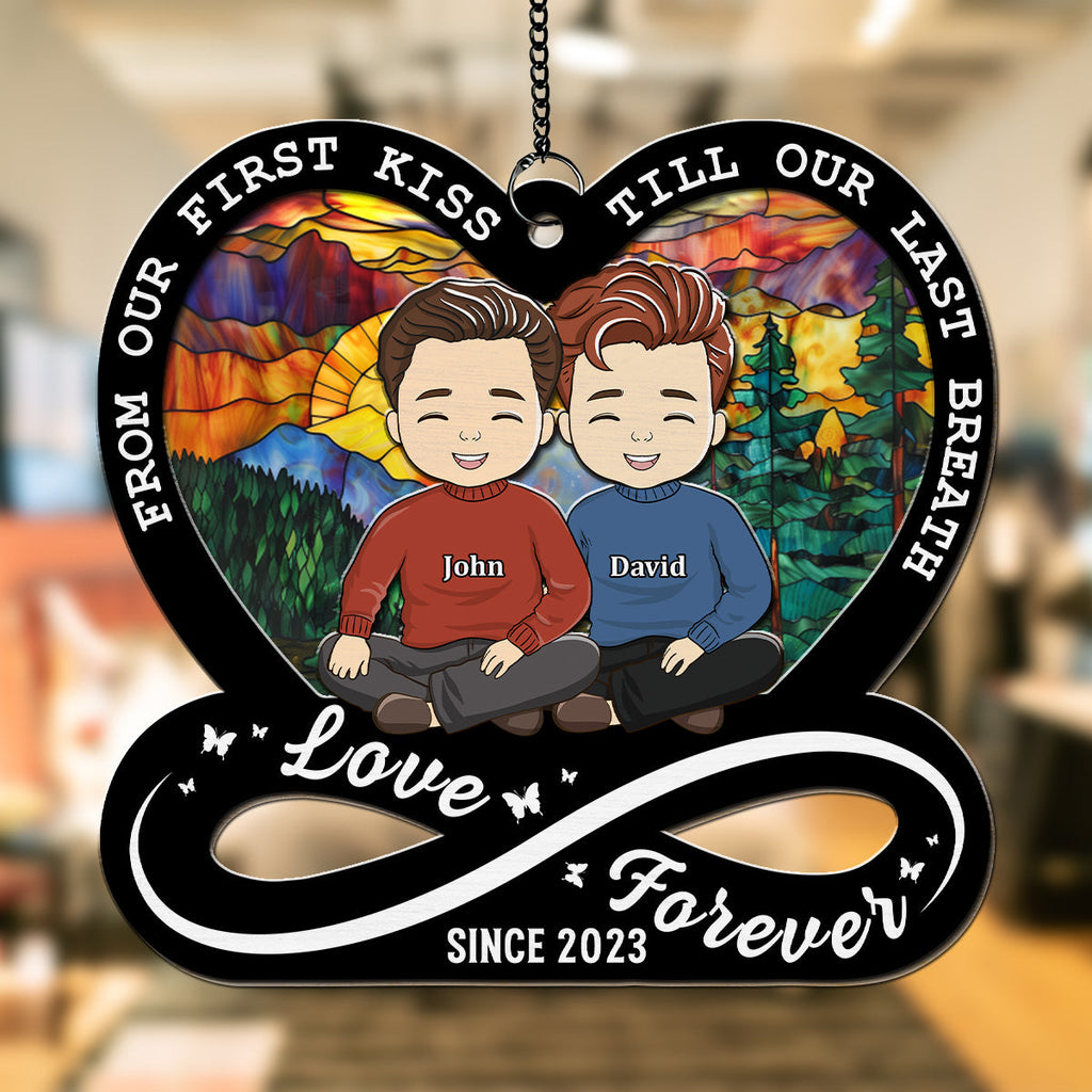 Custom Couple Hanging Decor, Anniversary Valentine's Day Gifts • Love Forever - Personalized Suncatcher