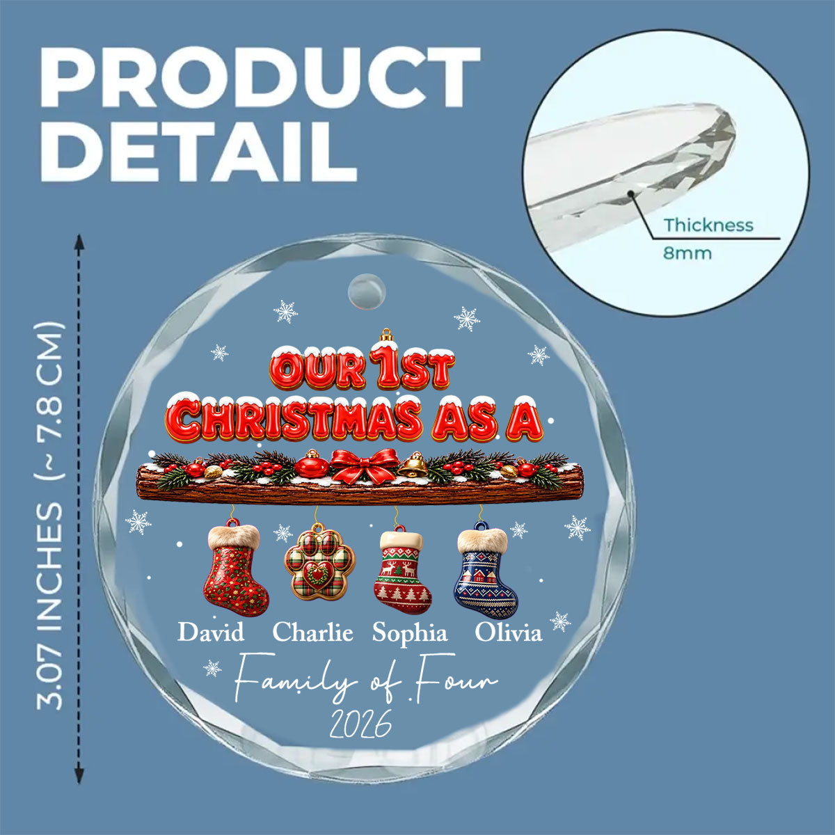 Custom Family Ornament, Christmas Gift for Family Members •  Our First Christmas as a Family - Personalized Glass Ornament