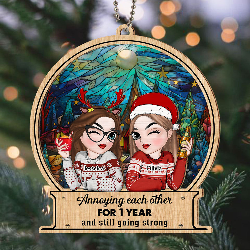 Custom Friendship Christmas Ornament, Best Friend Gift •  Annoying Each Other - Personalized Suncatcher Ornament