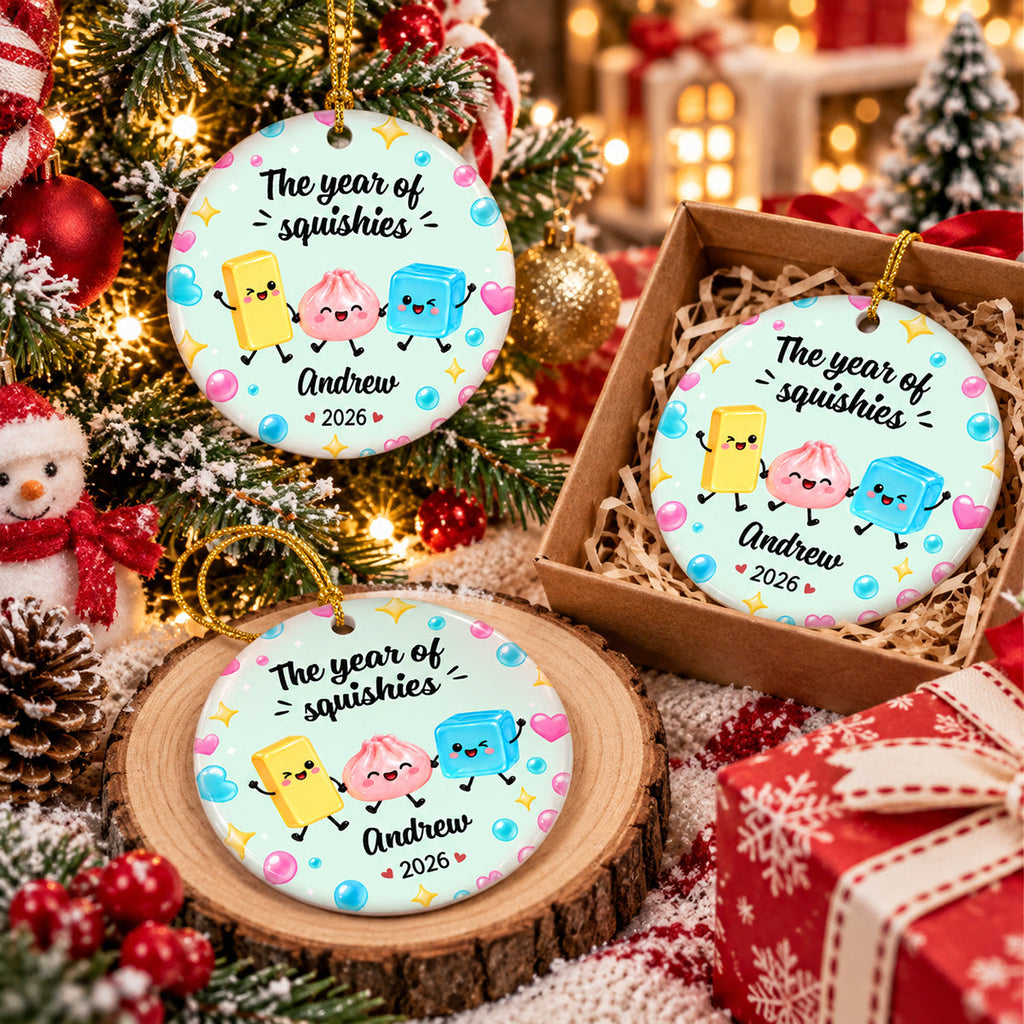 Custom Family Ornament, Christmas Gift for Family Members •  Still Living My Squishy Era - Personalized Ceramic Ornament