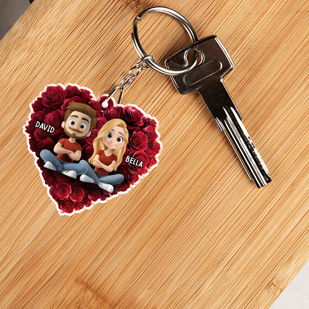 Rose Heart Couple - Personalized Acrylic Keychain