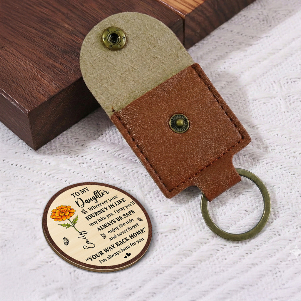 Custom Daughter Coin Keychain, Mother's Day Birthday Gifts • Way Back Home - Personalized Wooden Pocket Hug