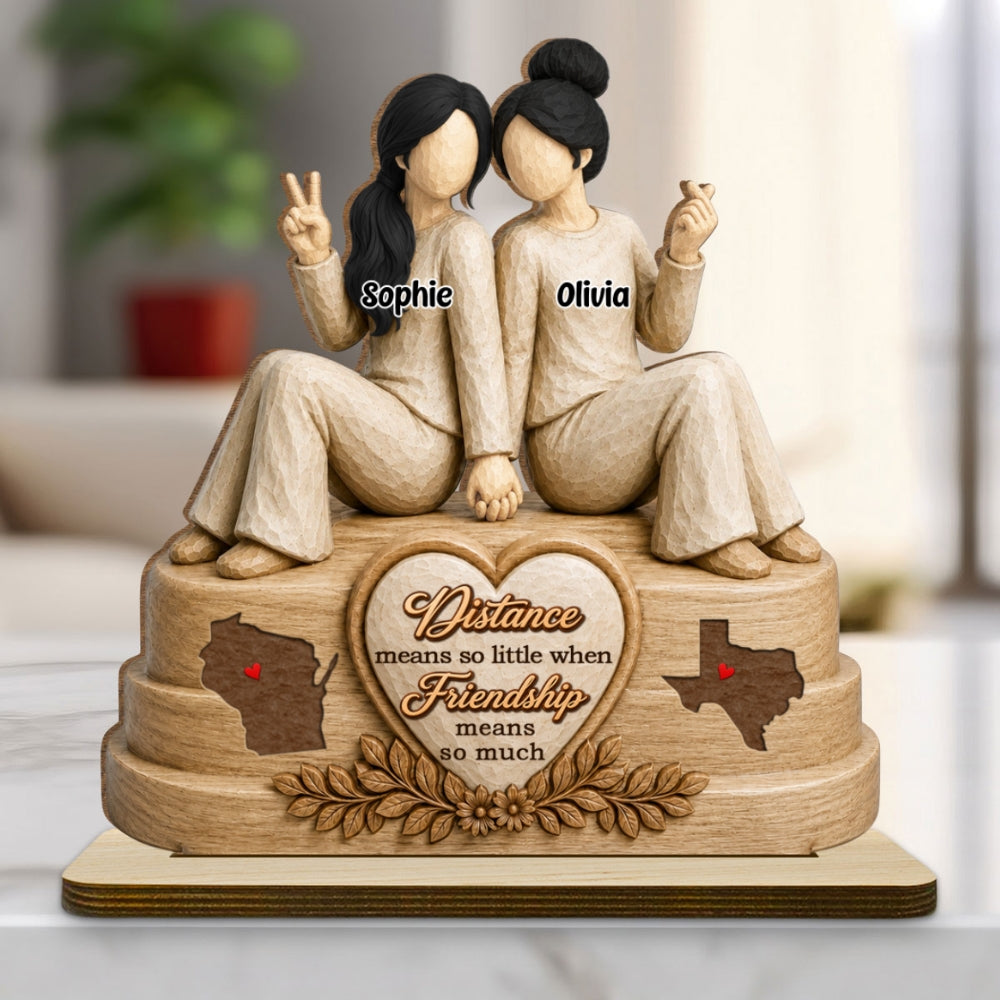 Custom Friendship Decor, Christmas Birthday Gifts For Best Friend • Forever Connected - Personalized 2-Layer Wood Plaque With Flat Base