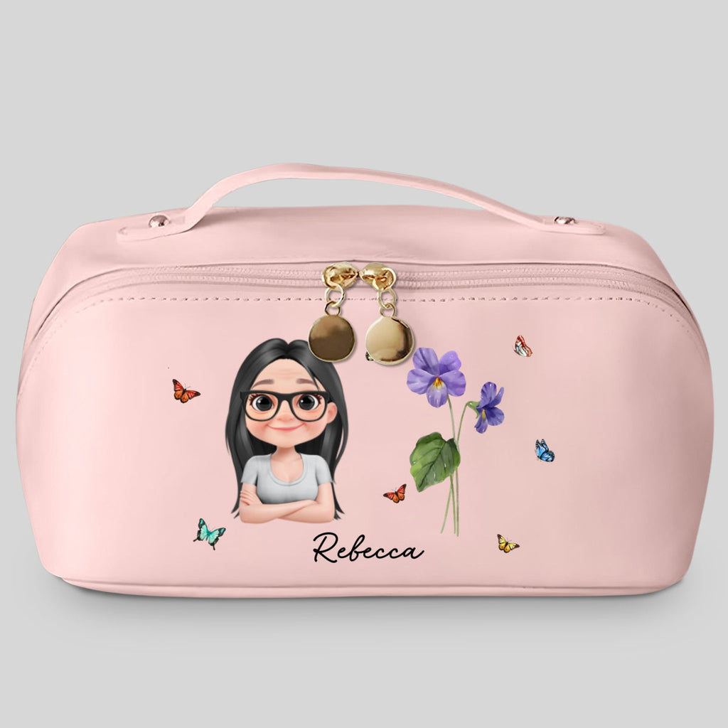 Every Child Is A Wildflower - Personalized Leather Makeup Bag