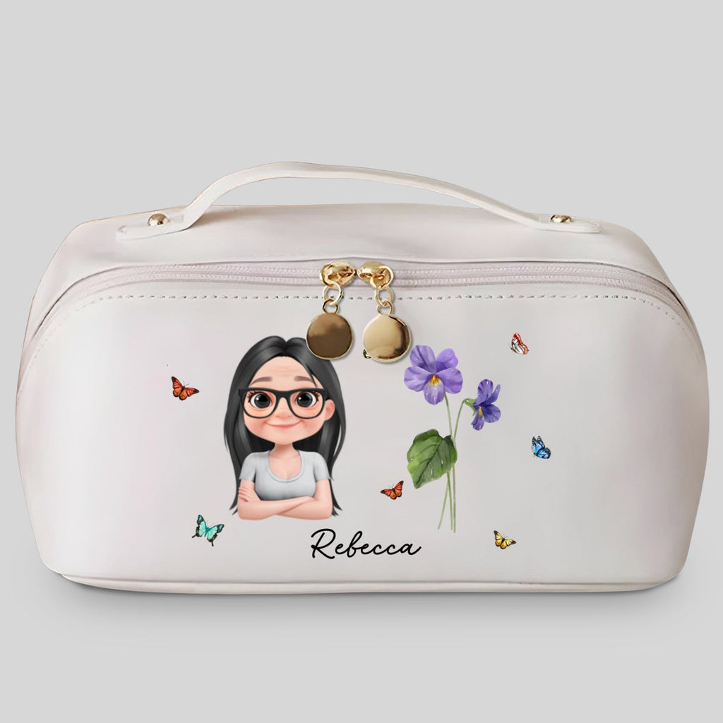 Every Child Is A Wildflower - Personalized Leather Makeup Bag