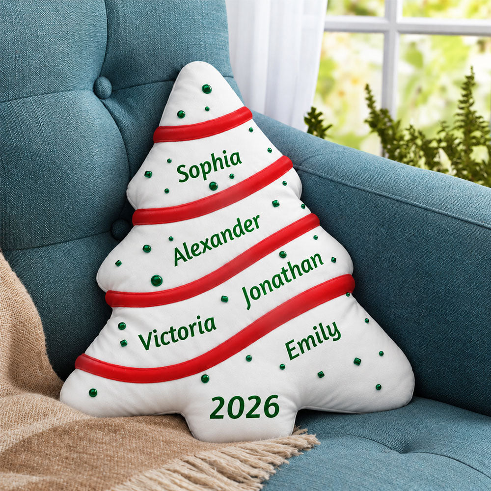 Custom Name Kids Christmas Tree Pillow, Family Keepsake From Parents • Christmas Tree Cake - Personalized Shaped Pillow