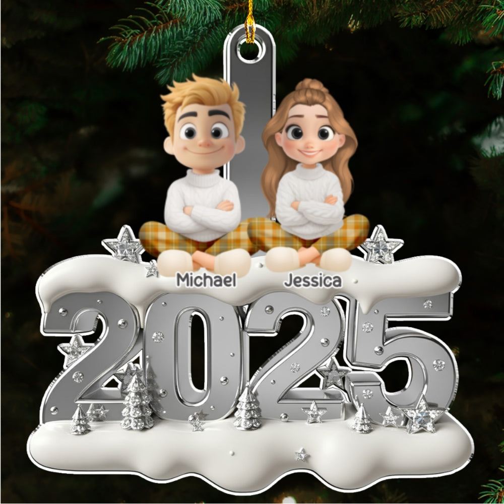Custom Family Ornament, Christmas Gift for Family Members •  Silvery Year - Personalized 3D Effect Acrylic Ornament