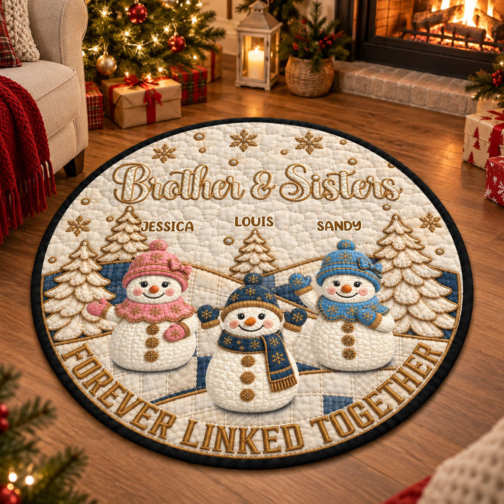 Custom Brothers & Sisters Name Christmas Rug, Holiday Decor Gift • Forever Our Bond - Personalized Quilted Mat