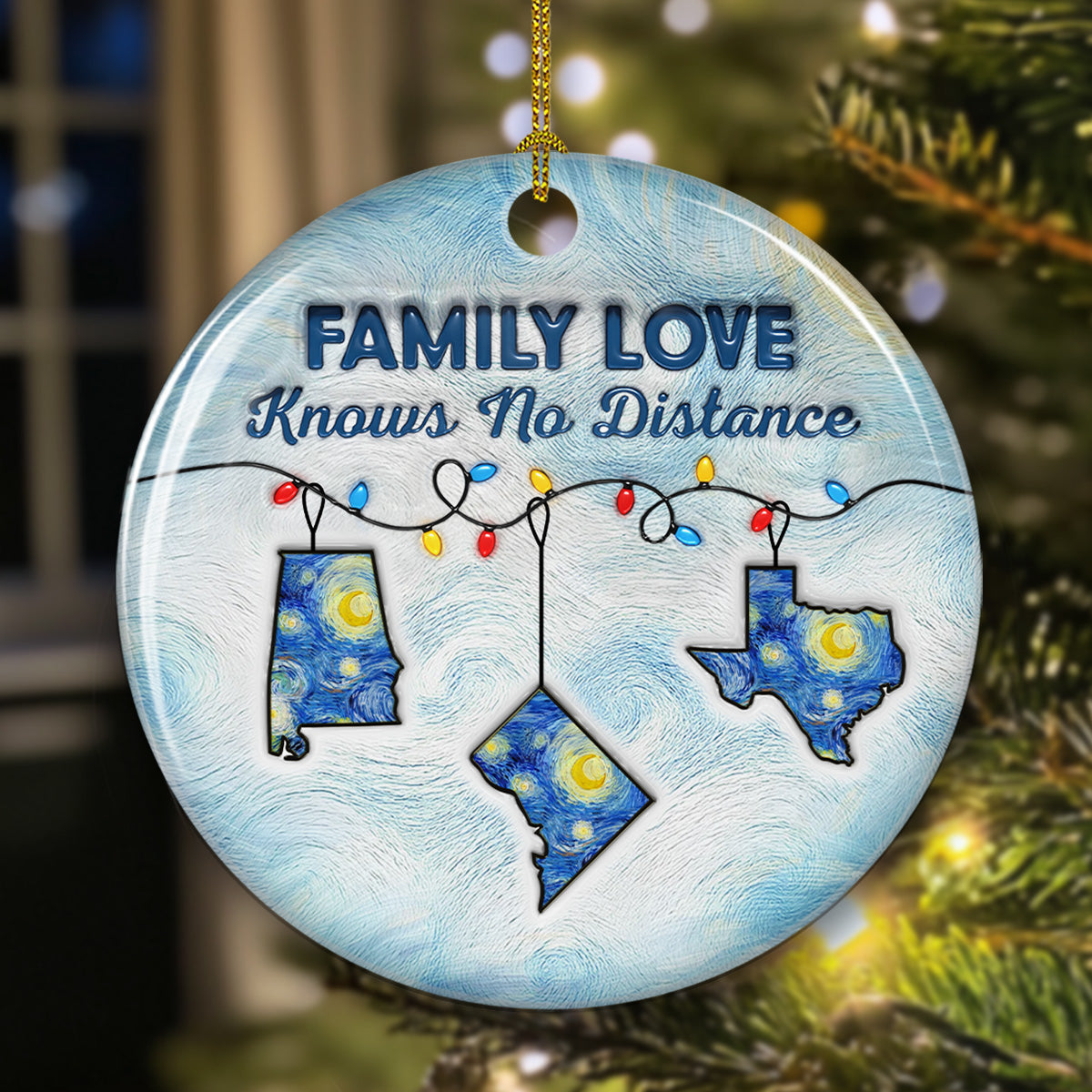 Custom Family Christmas Ornament for Long Distance Families •  Long Distance - Personalized 3D Inflated Effect Ceramic Ornament