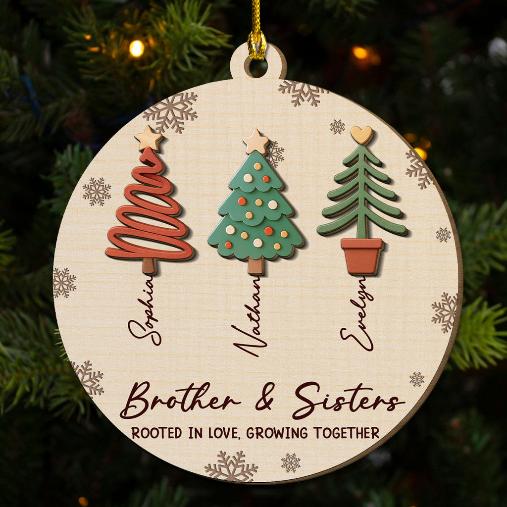 Custom Brothers & Sisters Christmas Ornament •  Together We Grow Through Life - Personalized 2-layered Wood Ornament
