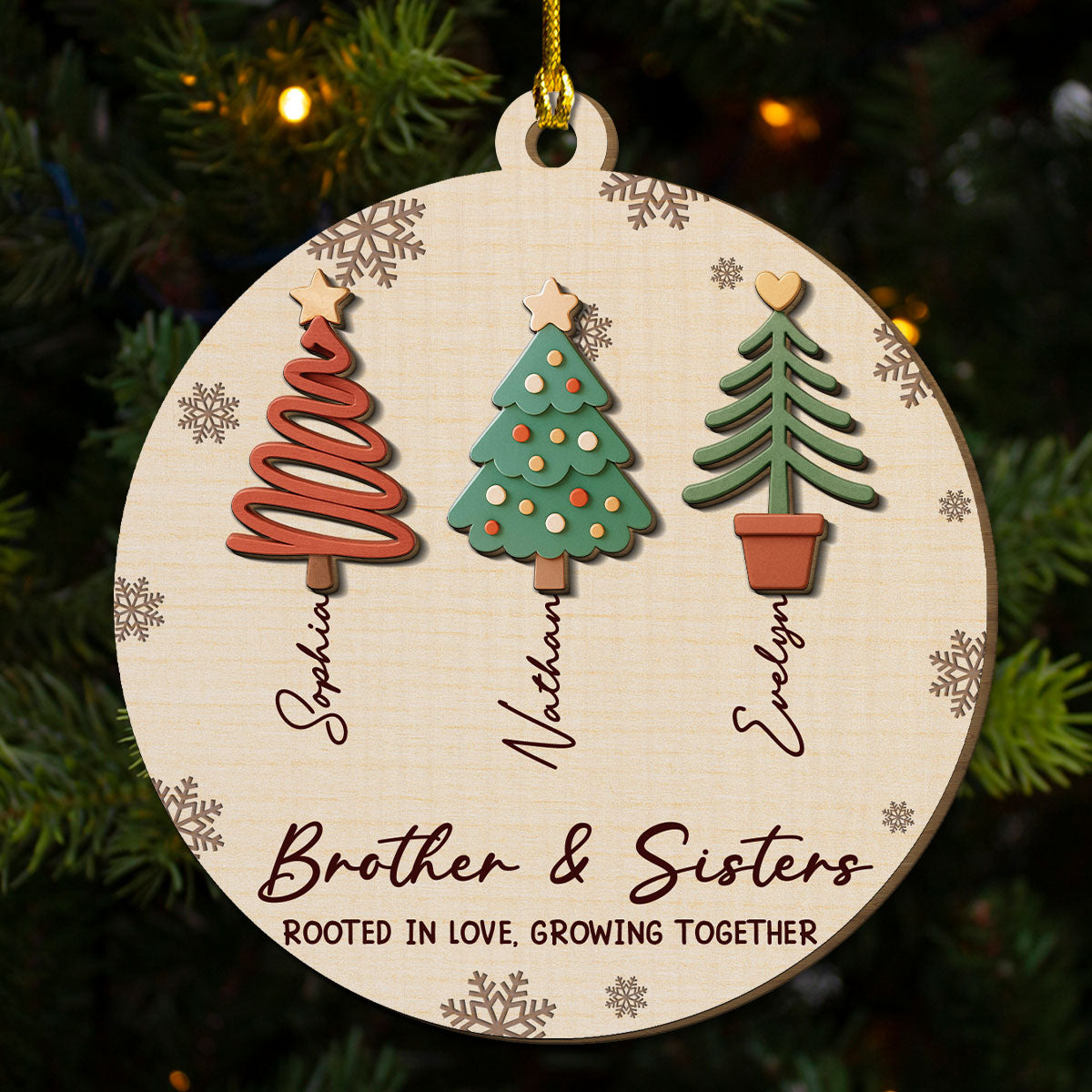 Custom Brothers & Sisters Christmas Ornament •  Together We Grow Through Life - Personalized 2-layered Wood Ornament