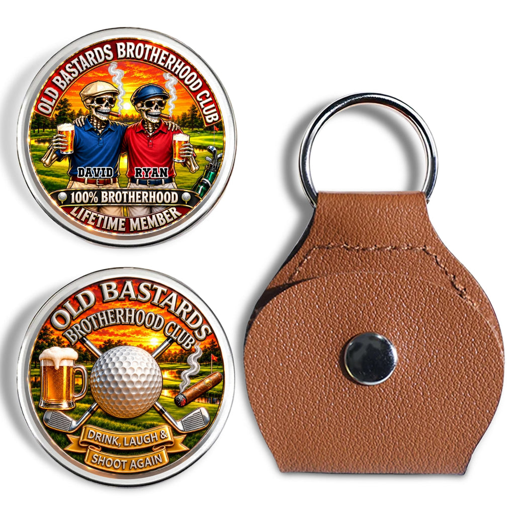 Custom Besties Coin Keychain, Friendship Birthday Gifts • Brothers Tee Off Together Always - Personalized 3D Printing Pocket Hug