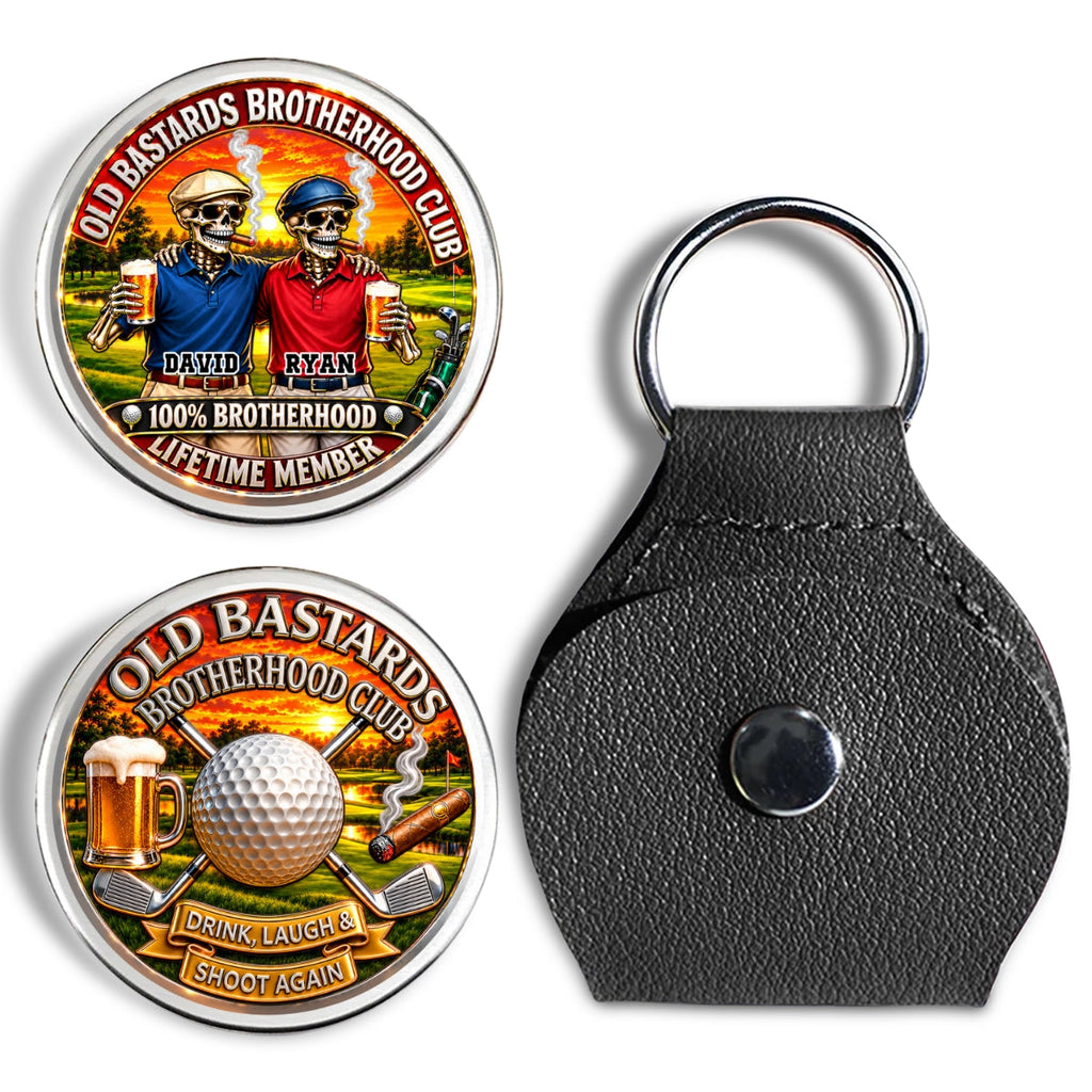 Custom Besties Coin Keychain, Friendship Birthday Gifts • Brothers Tee Off Together Always - Personalized 3D Printing Pocket Hug