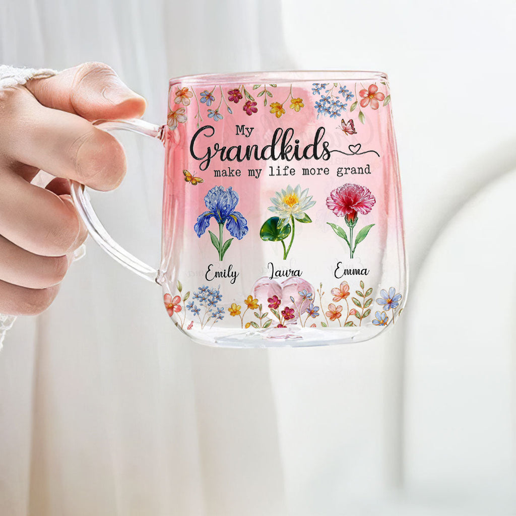 Custom Christmas & Birthday Gift For Grandma • Make Life More Grand With Lovely Kids - Personalized 3D Inflated Effect Pink Gradient Glass Mug