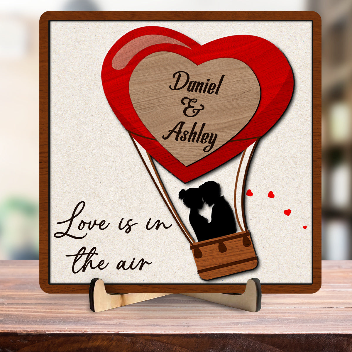Custom Couple's Decor, Anniversary & Wedding Gift • Love Is In The Air - Personalized Wooden Plaque