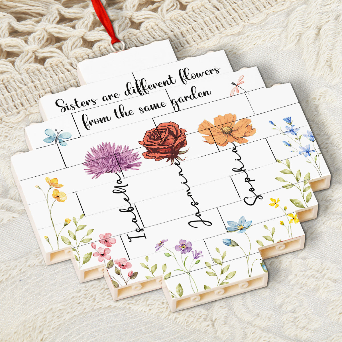 Custom Friendship Christmas Ornament, Best Friend Gift •  Lovely Flowers - Personalized Puzzle Ornament