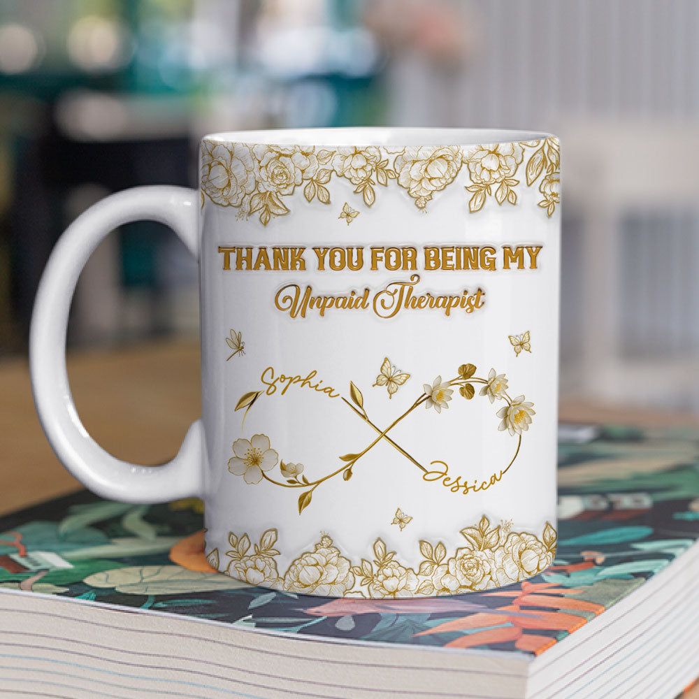 Custom Best Friend, Christmas & Birthday Friendship Keepsake Gift • Gold Flower Bestie - Personalized 3D Inflated Effect Coffee Mug