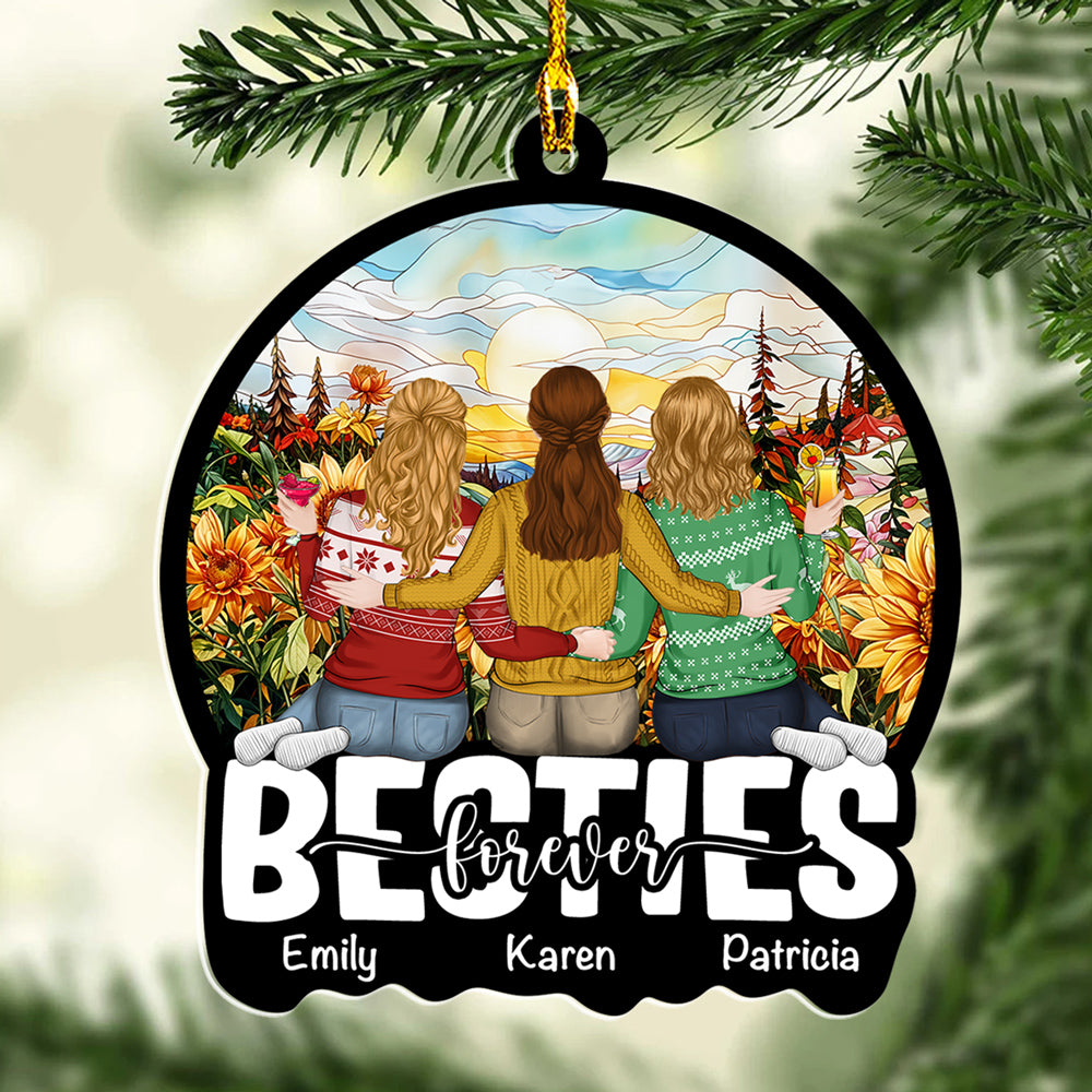 Custom Friendship Christmas Ornament, Best Friend Gift •  Besties Sitting Together - Personalized Acrylic Ornament