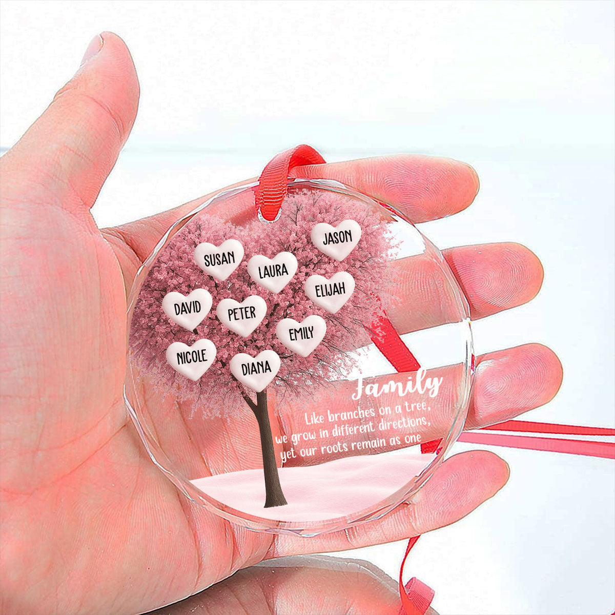 Custom Family Ornament, Christmas Gift for Family Members •  Family Roots Remain As One - Personalized Glass Ornament