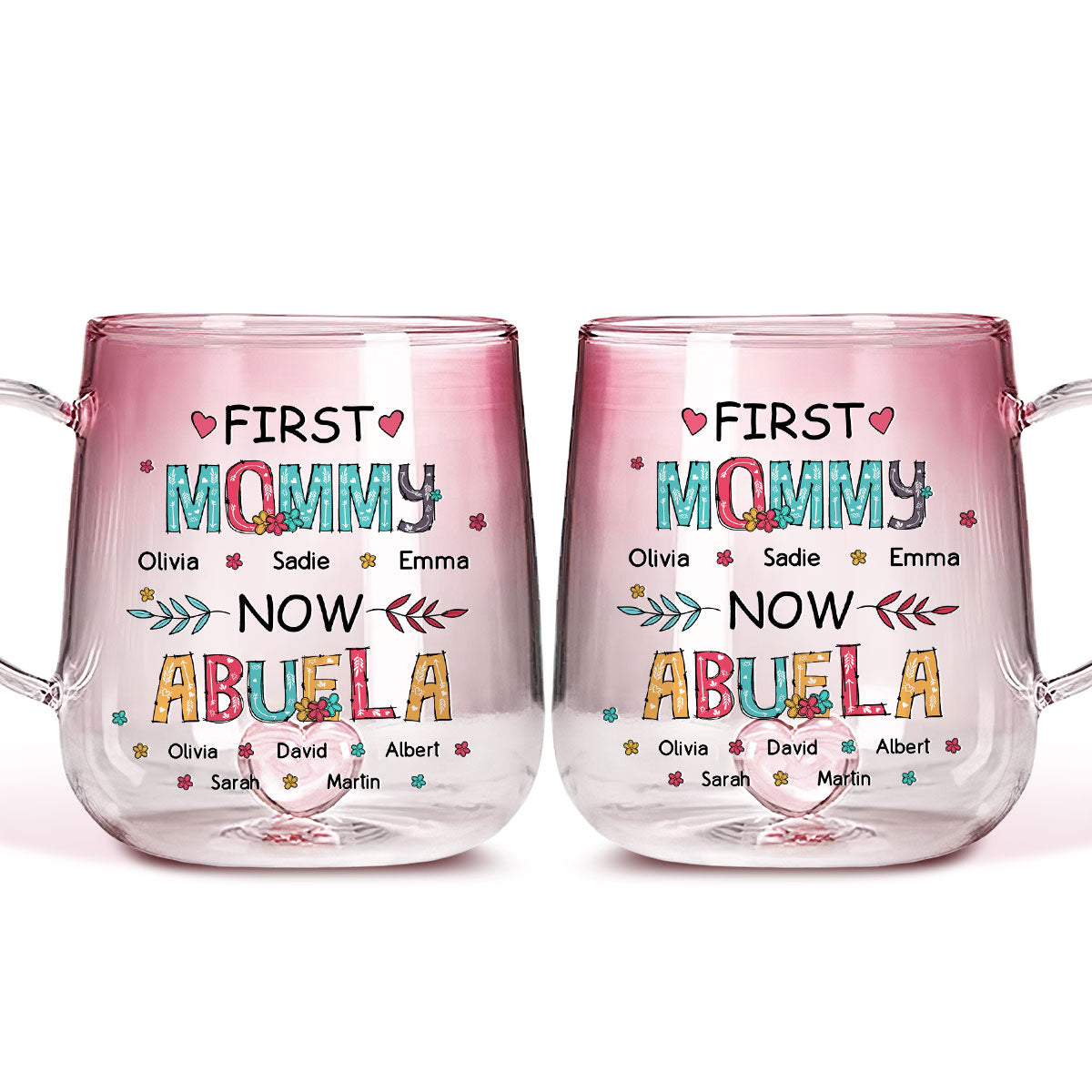 Custom Mother's Day Gift for Mom & Grandma • Our Love For You Is Unbreakable - Personalized Pink Gradient Glass Mug