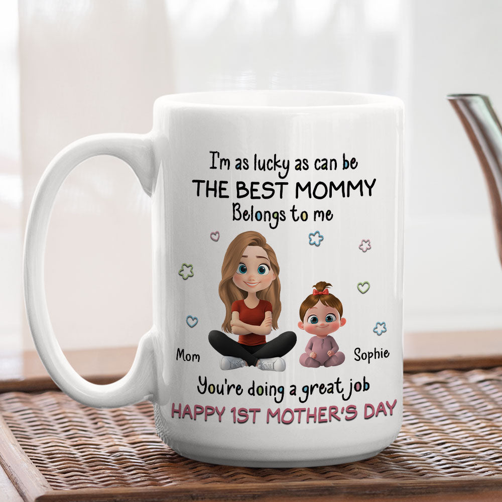 Custom First Mother's Day, Christmas Gift for New Mom • I Am Lucky - Personalized Coffee Mug