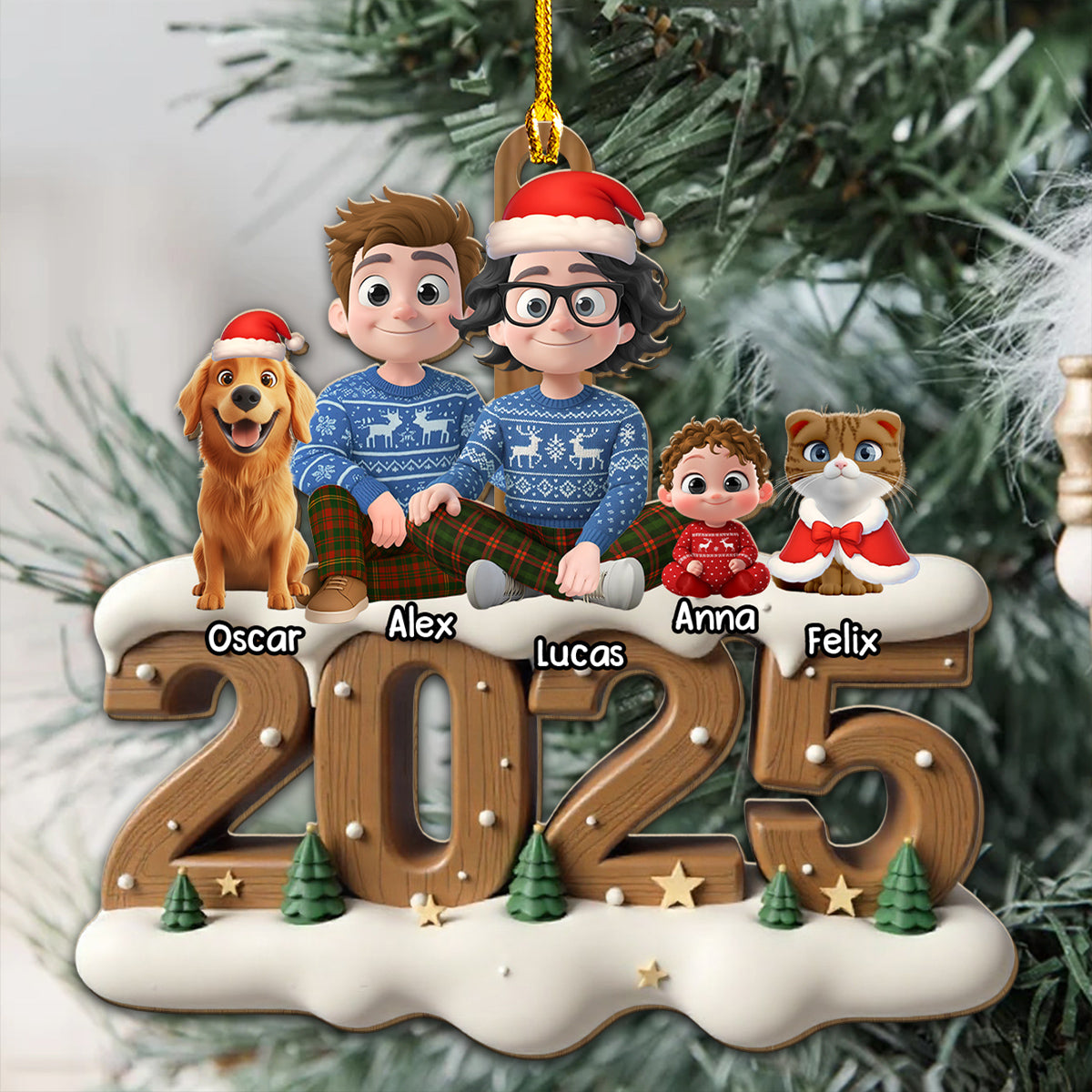 Custom Family Ornament, Christmas Gift for Family Members •  Us Together With Them Onwards - Personalized 3D Effect Wood Ornament