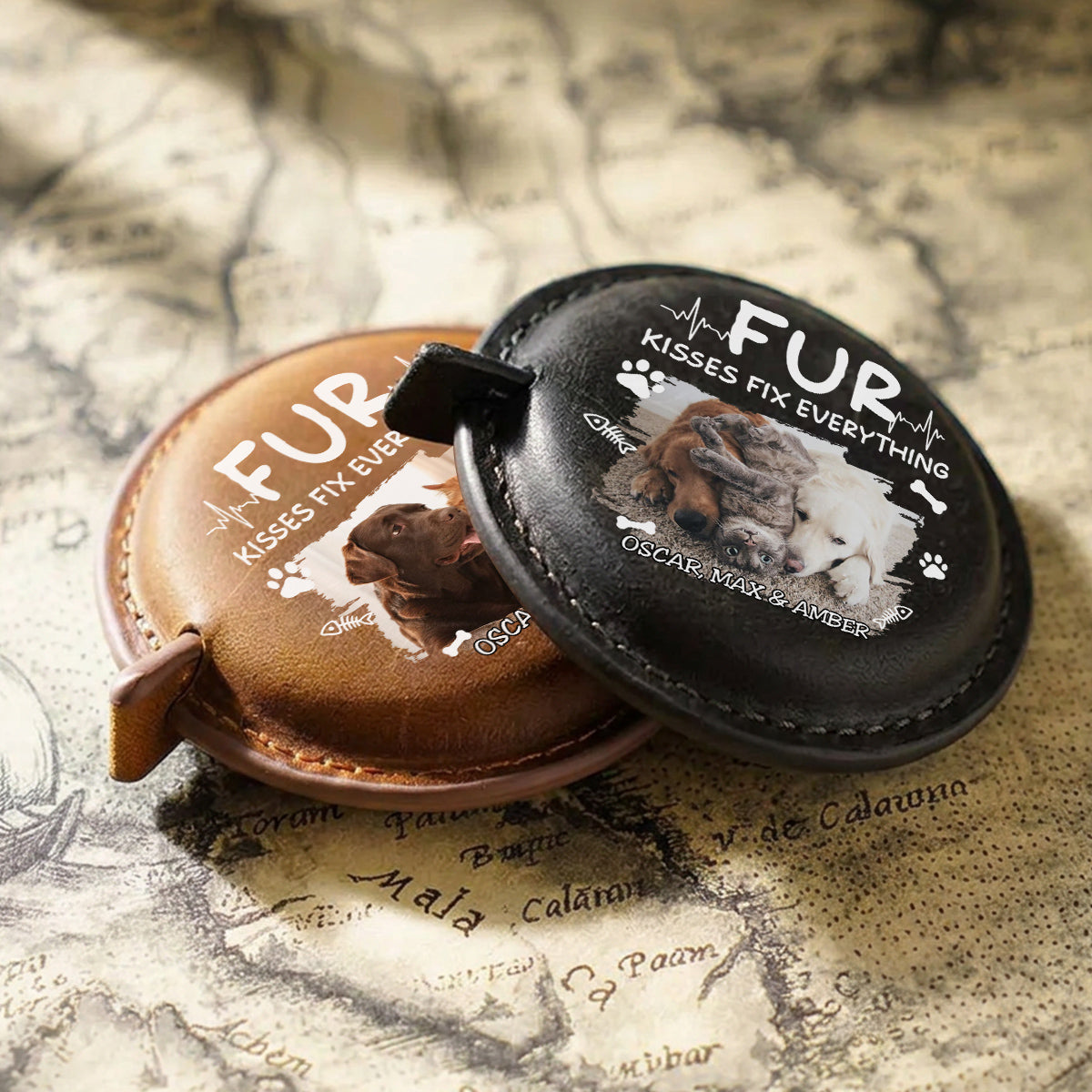 Pet Kisses Photo - Personalized Leather Tape Measure