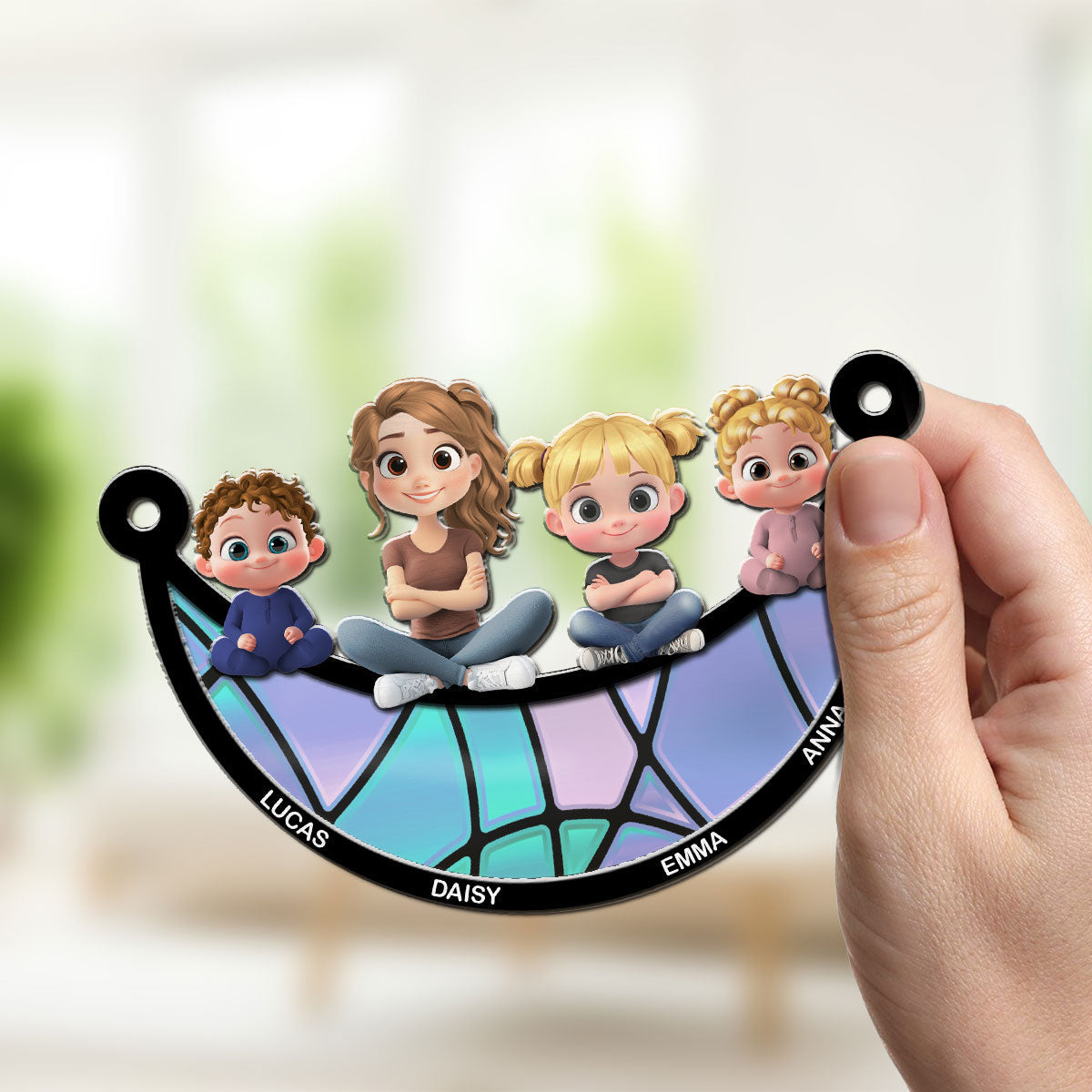 Custom Hanging Decor for Mom Daughter, Mother's Day Gifts • Mom We Love You To The Moon And Back - Personalized Suncatcher